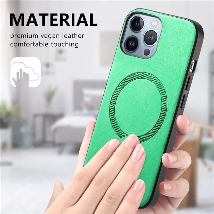 Para iPhone 13 Pro Max Capa de Couro Traseira Compatível com MagSafe Capa de Telefone Toque na Pele - Verde