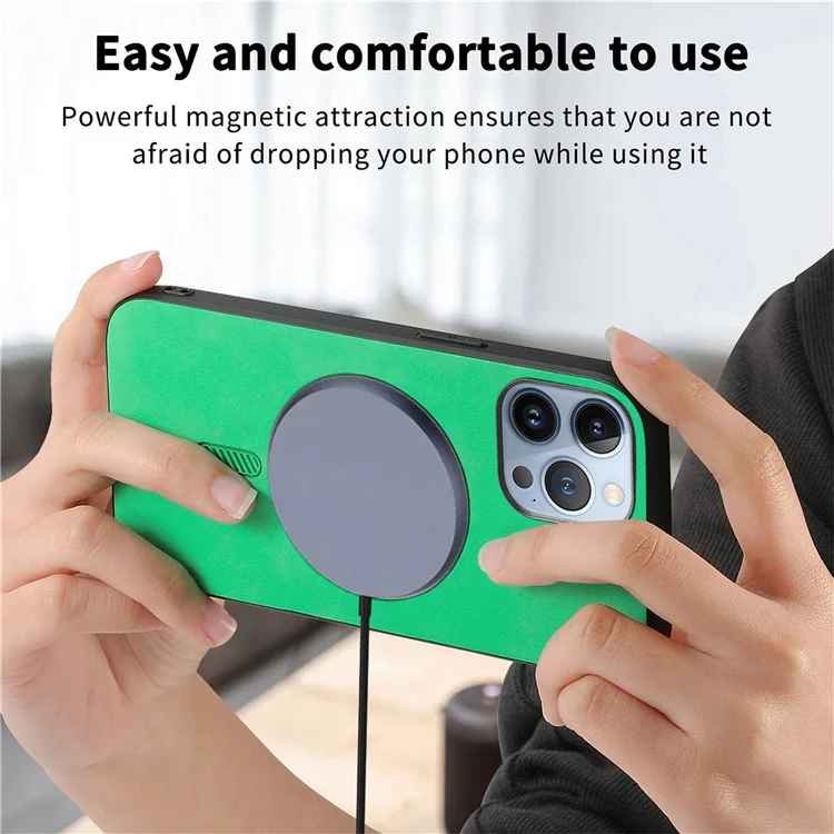 Para iPhone 13 Pro Max Capa de Couro Traseira Compatível com MagSafe Capa de Telefone Toque na Pele - Verde