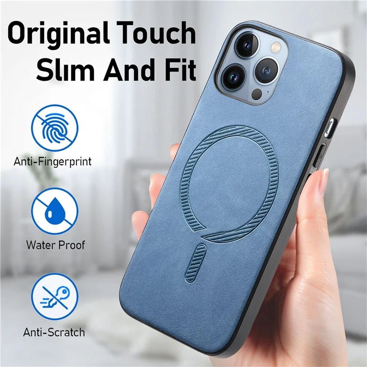 Para iPhone 13 Pro Max Capa de Couro Traseira Compatível com MagSafe Capa de Telefone Toque na Pele - Verde