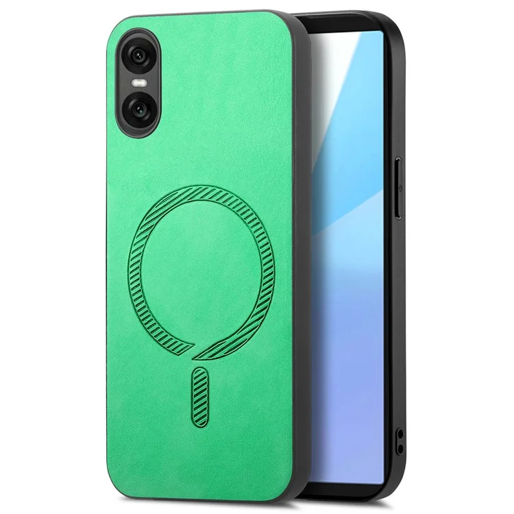 For Sony Xperia 10 VI Leather Back Case Compatible with MagSafe Skin-Touch Phone Cover - Green