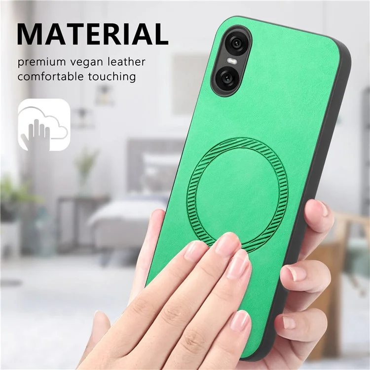 For Sony Xperia 10 VI Leather Back Case Compatible with MagSafe Skin-Touch Phone Cover - Green
