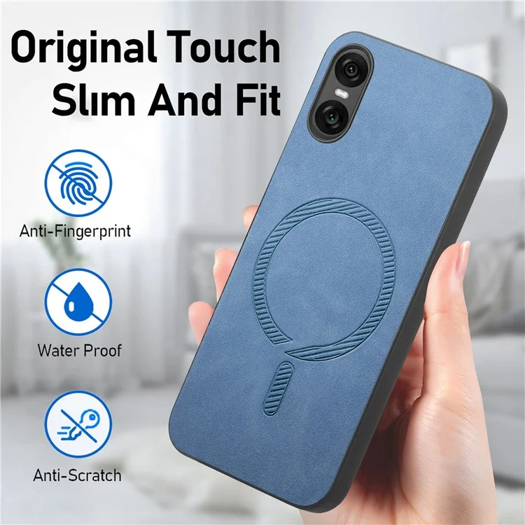 For Sony Xperia 10 VI Leather Back Case Compatible with MagSafe Skin-Touch Phone Cover - Green