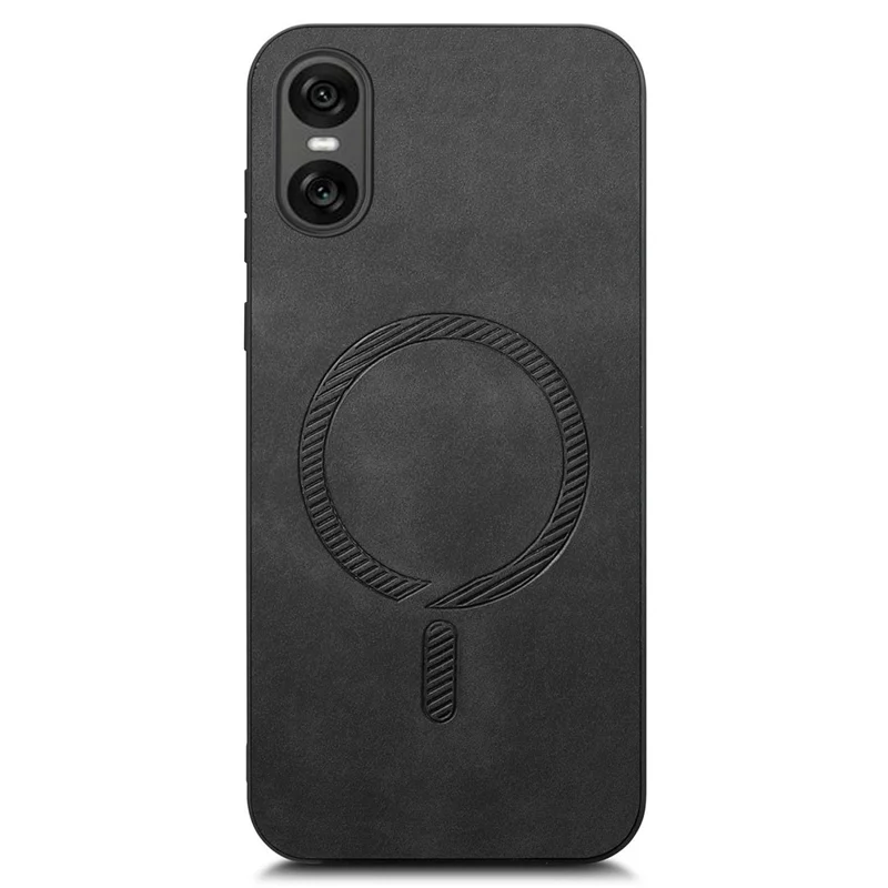 For Sony Xperia 10 VI Leather Back Case Compatible with MagSafe Skin-touch Phone Cover - Black