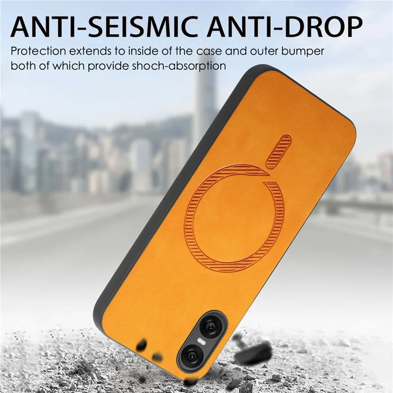 For Sony Xperia 10 VI Leather Back Case Compatible with MagSafe Skin-touch Phone Cover - Black