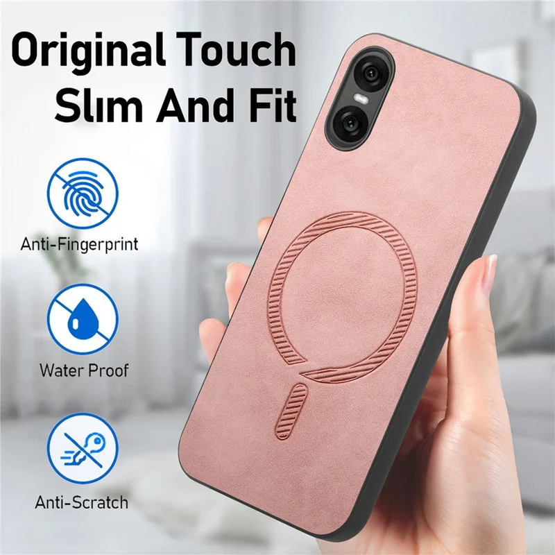 For Sony Xperia 10 VI Leather Back Case Compatible with MagSafe Skin-touch Phone Cover - Black