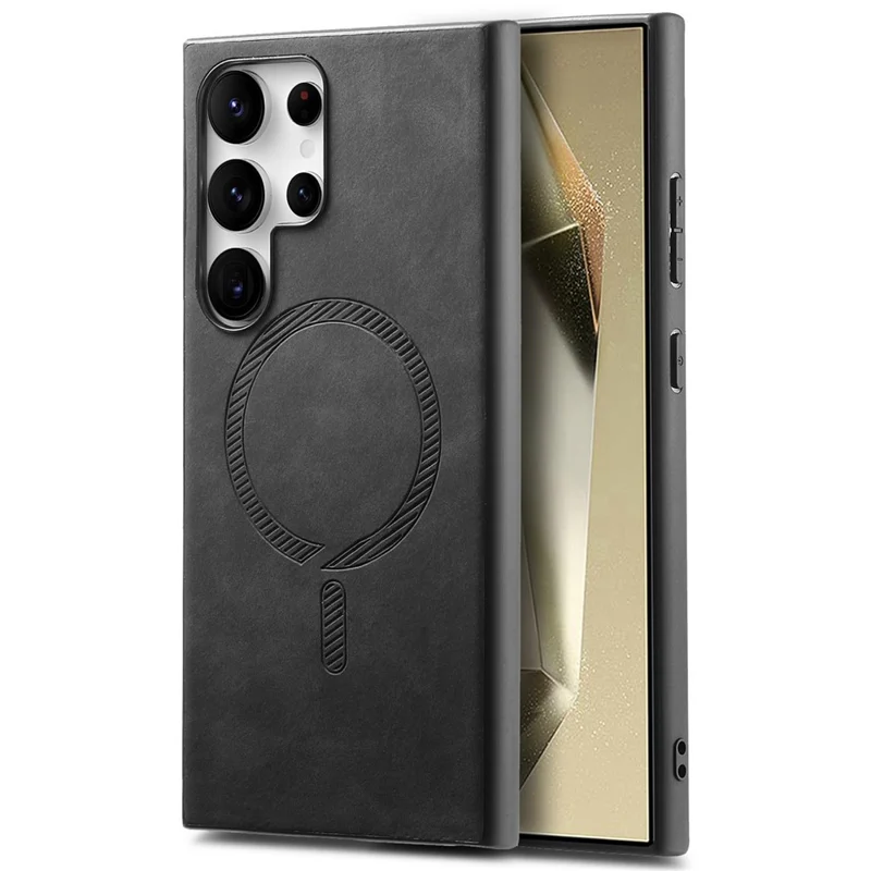 For Samsung Galaxy S24 Ultra Leather Back Magnetic Case Skin-touch Phone Cover - Black