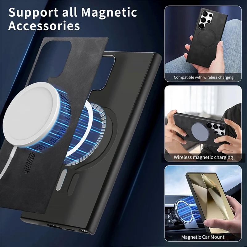 For Samsung Galaxy S24 Ultra Leather Back Magnetic Case Skin-touch Phone Cover - Black