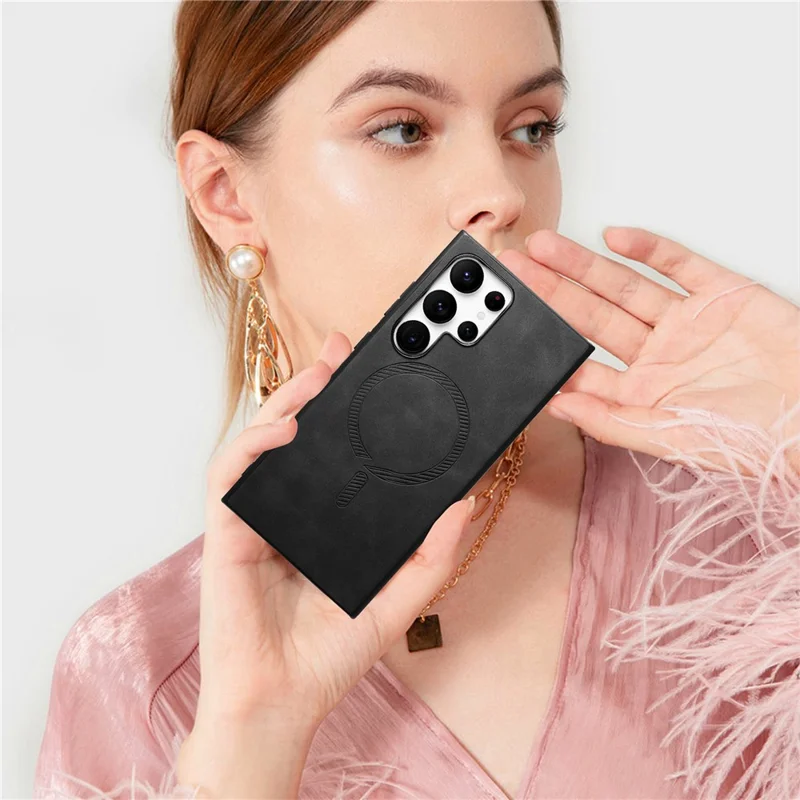 For Samsung Galaxy S24 Ultra Leather Back Magnetic Case Skin-touch Phone Cover - Black