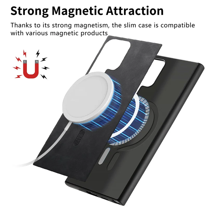 For Samsung Galaxy S24 Ultra Leather Back Magnetic Case Skin-touch Phone Cover - Black