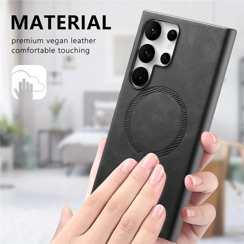 For Samsung Galaxy S24 Ultra Leather Back Magnetic Case Skin-touch Phone Cover - Black