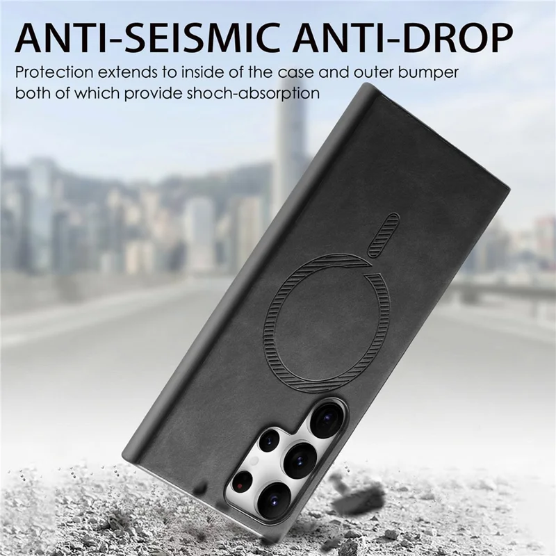 For Samsung Galaxy S24 Ultra Leather Back Magnetic Case Skin-touch Phone Cover - Black