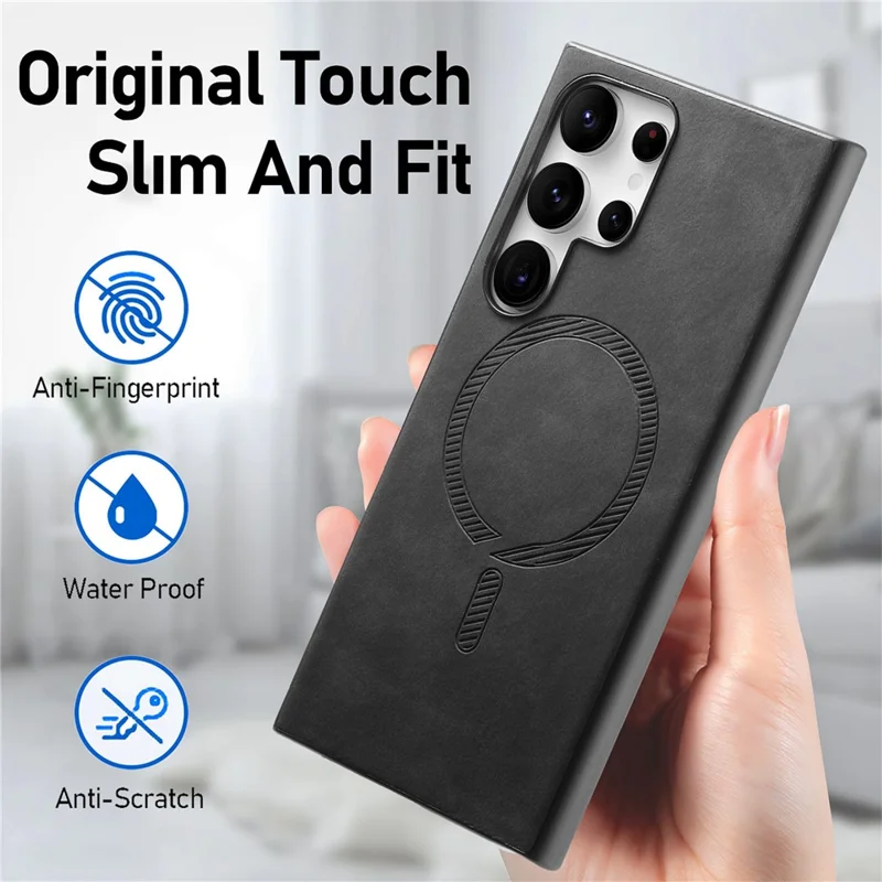 For Samsung Galaxy S24 Ultra Leather Back Magnetic Case Skin-touch Phone Cover - Black