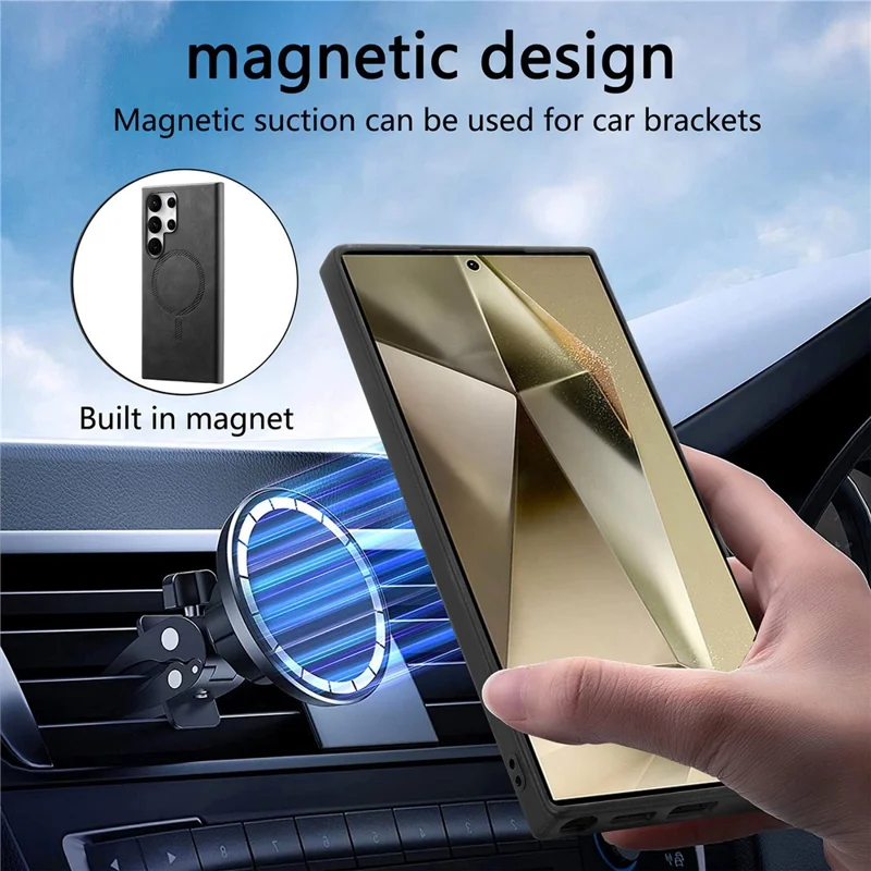 For Samsung Galaxy S24 Ultra Leather Back Magnetic Case Skin-touch Phone Cover - Black