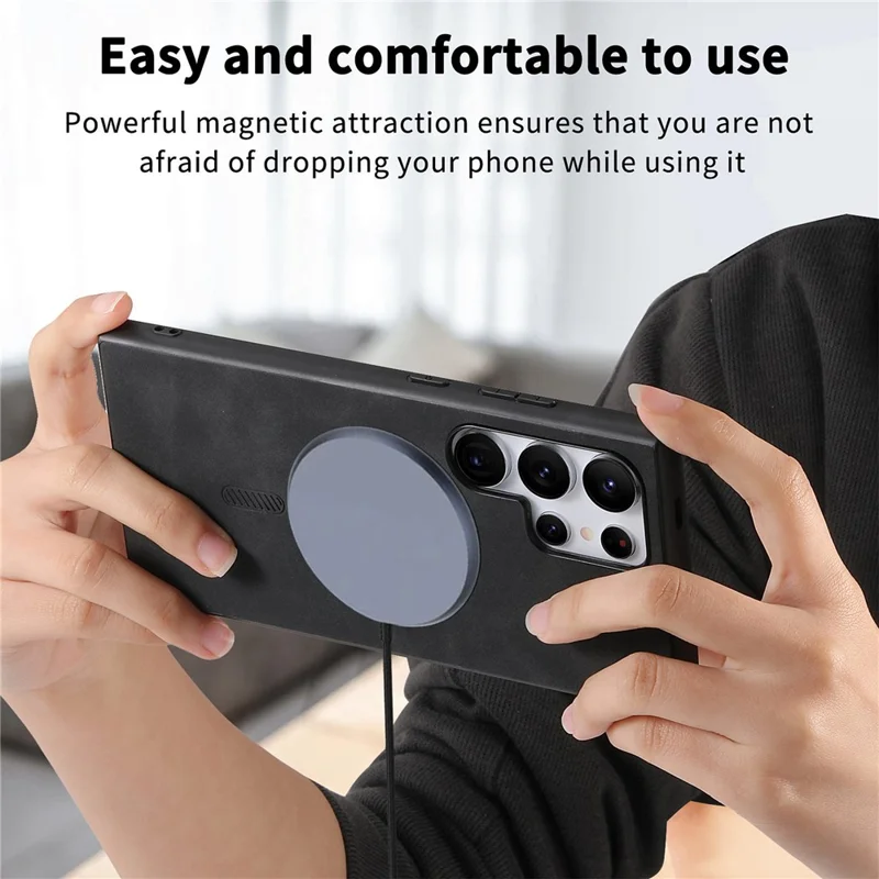 For Samsung Galaxy S24 Ultra Leather Back Magnetic Case Skin-touch Phone Cover - Black