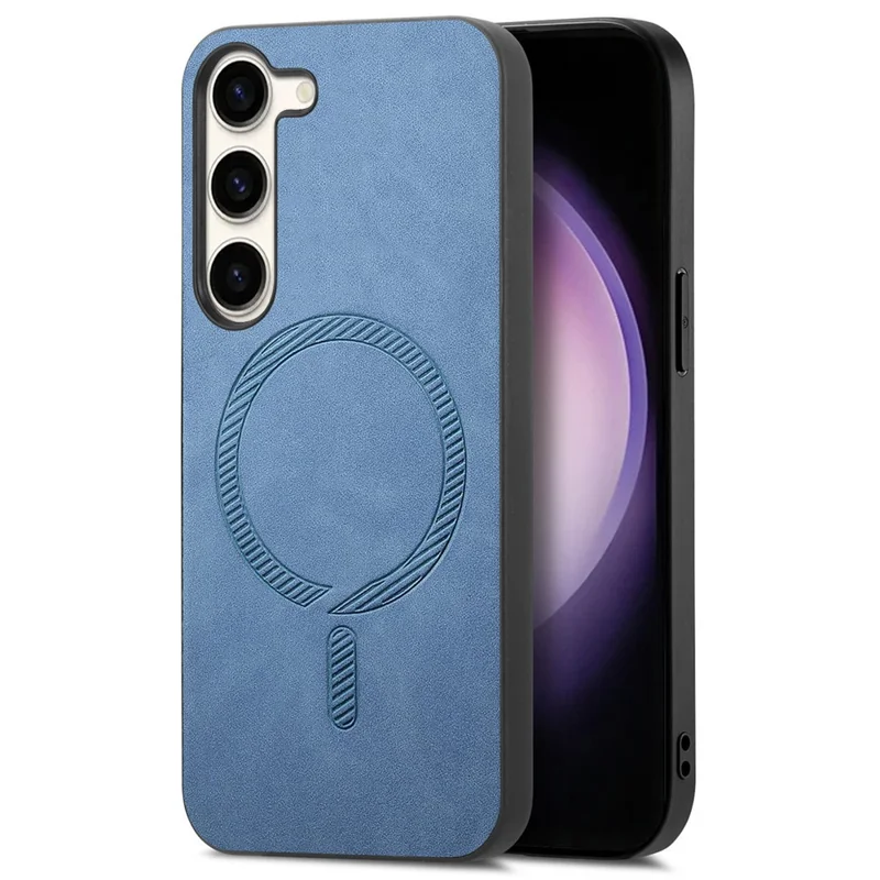 For Samsung Galaxy S23 Leather Back Magnetic Case Skin-touch Phone Cover - Blue