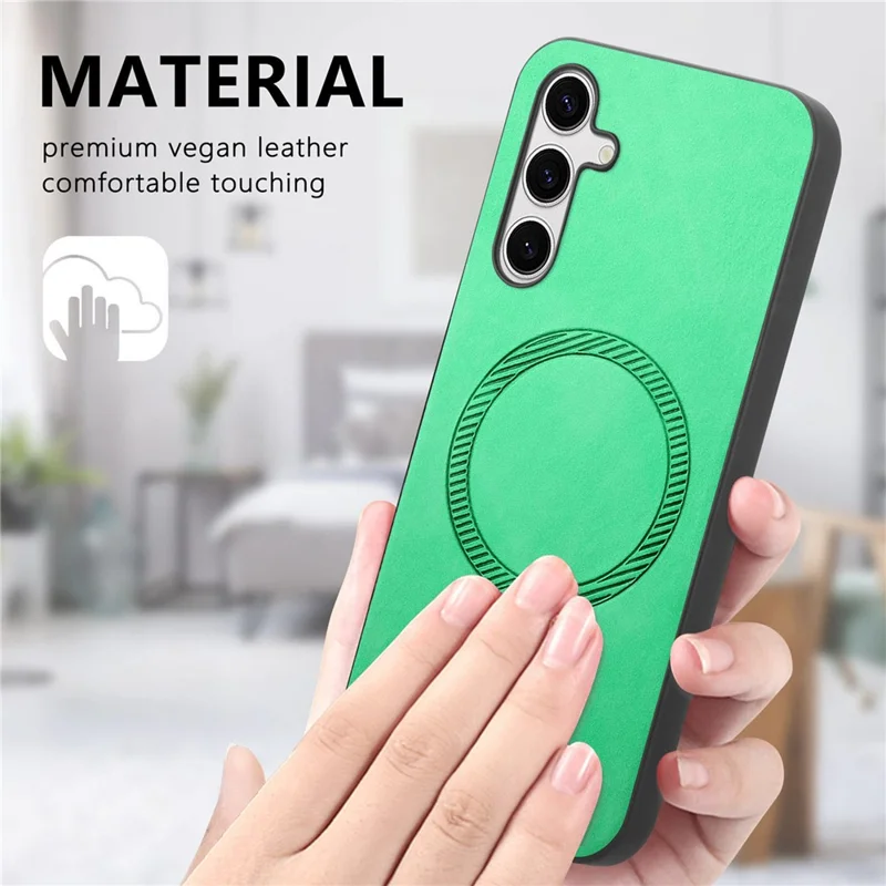 For Samsung Galaxy S24+ Leather Back Magnetic Case Skin-Touch Phone Cover - Green