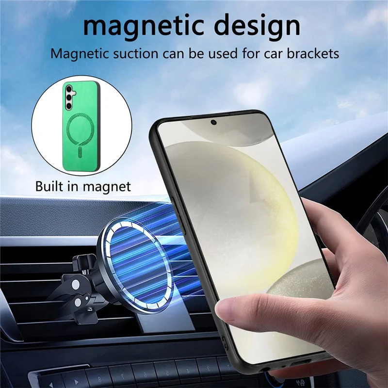 For Samsung Galaxy S24+ Leather Back Magnetic Case Skin-Touch Phone Cover - Green