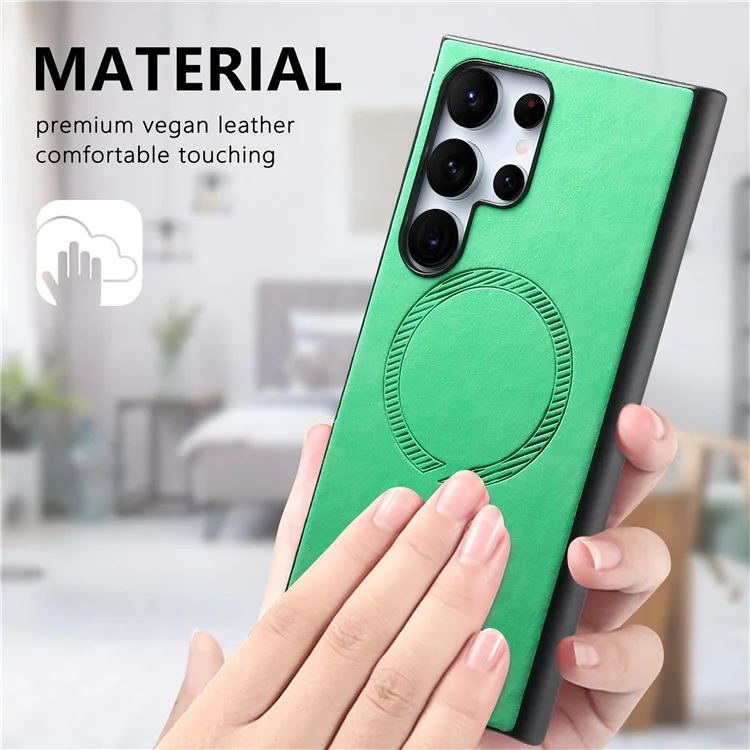 Für Samsung Galaxy S23 Ultra Leder-Rückseiten-Hülle kompatibel mit MagSafe Skin-Touch Handyhülle - Grün
