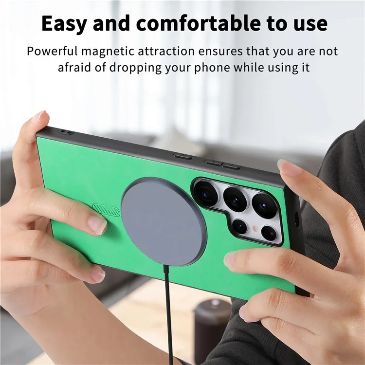Für Samsung Galaxy S23 Ultra Leder-Rückseiten-Hülle kompatibel mit MagSafe Skin-Touch Handyhülle - Grün