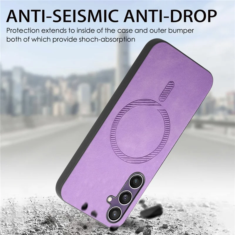 For Samsung Galaxy S23 FE Leather Back Case Magnetic Case Skin-touch Phone Cover - Purple
