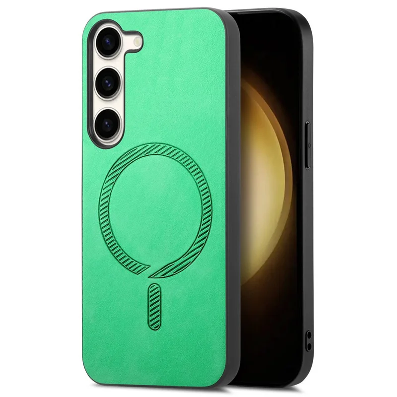For Samsung Galaxy S23+ Leather Back Magnetic Case Skin-Touch Phone Cover - Green