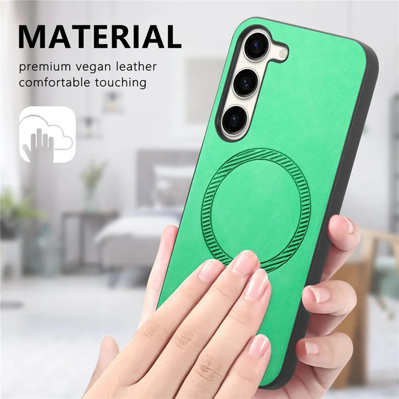 For Samsung Galaxy S23+ Leather Back Magnetic Case Skin-Touch Phone Cover - Green