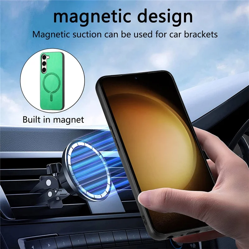 For Samsung Galaxy S23+ Leather Back Magnetic Case Skin-Touch Phone Cover - Green