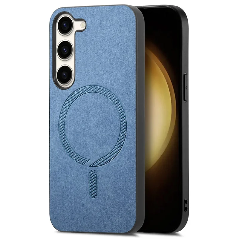 For Samsung Galaxy S23+ Leather Back Magnetic Case Skin-touch Phone Cover - Blue