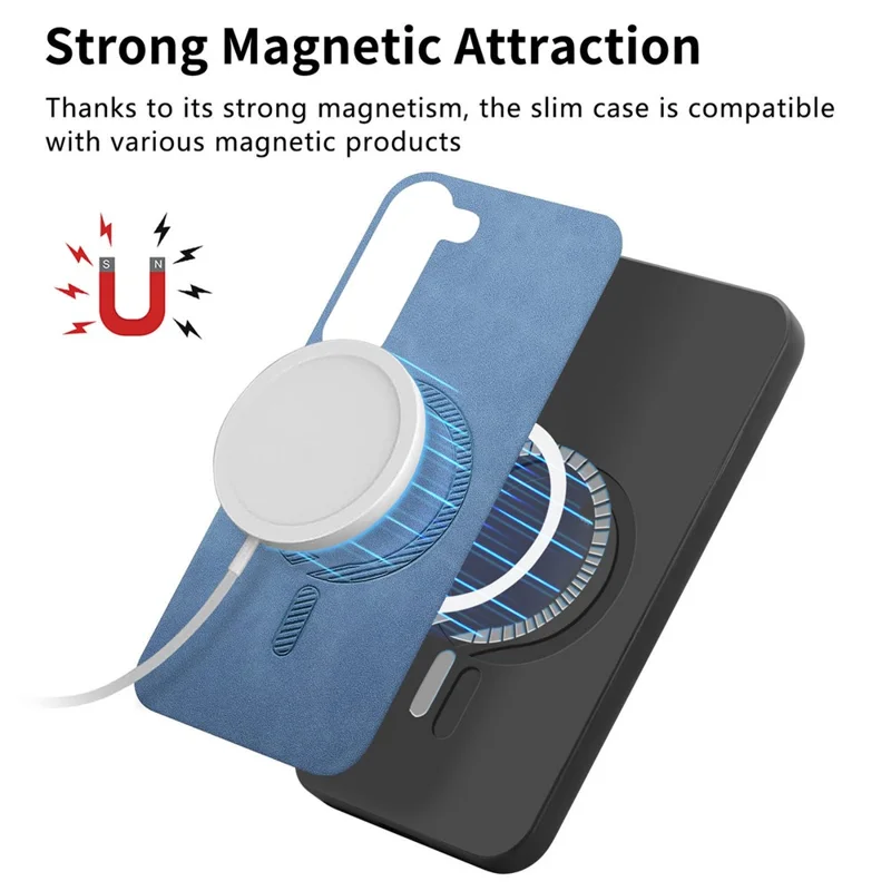For Samsung Galaxy S23+ Leather Back Magnetic Case Skin-touch Phone Cover - Blue
