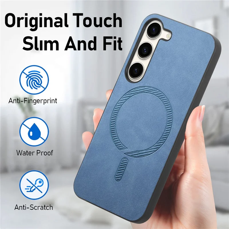 For Samsung Galaxy S23+ Leather Back Magnetic Case Skin-touch Phone Cover - Blue