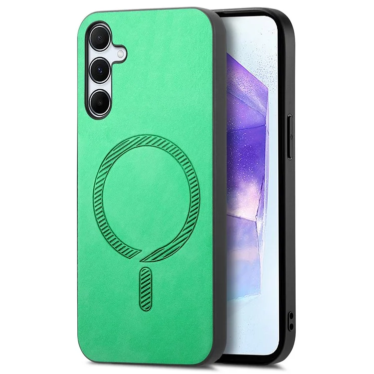 For Samsung Galaxy A55 5G Leather Back Case Compatible with MagSafe Skin-Touch Phone Cover - Green