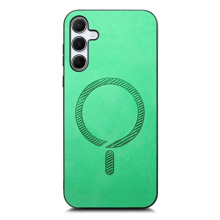 For Samsung Galaxy A55 5G Leather Back Case Compatible with MagSafe Skin-Touch Phone Cover - Green