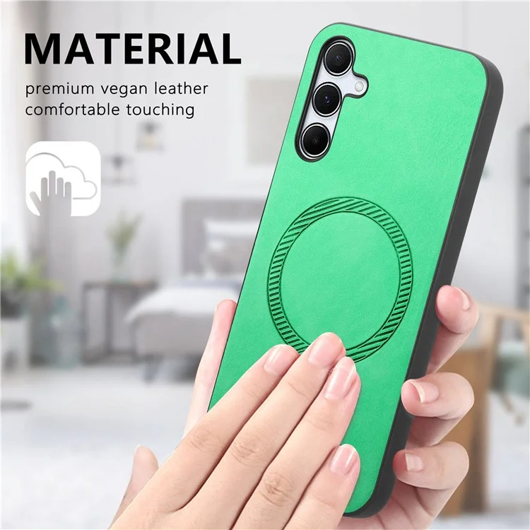 For Samsung Galaxy A55 5G Leather Back Case Compatible with MagSafe Skin-Touch Phone Cover - Green