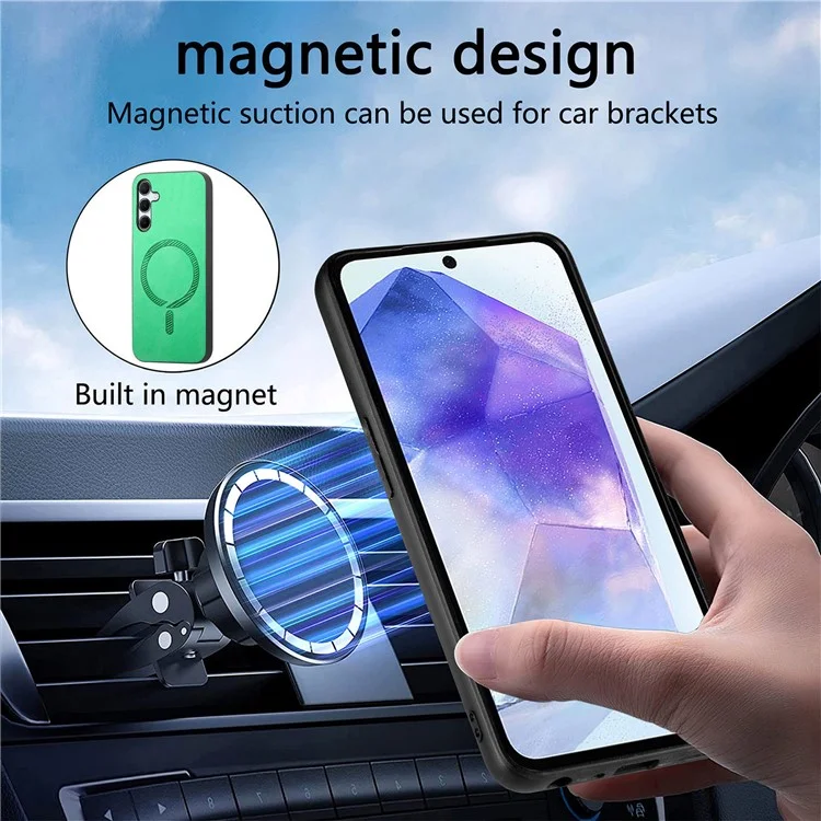 For Samsung Galaxy A55 5G Leather Back Case Compatible with MagSafe Skin-Touch Phone Cover - Green