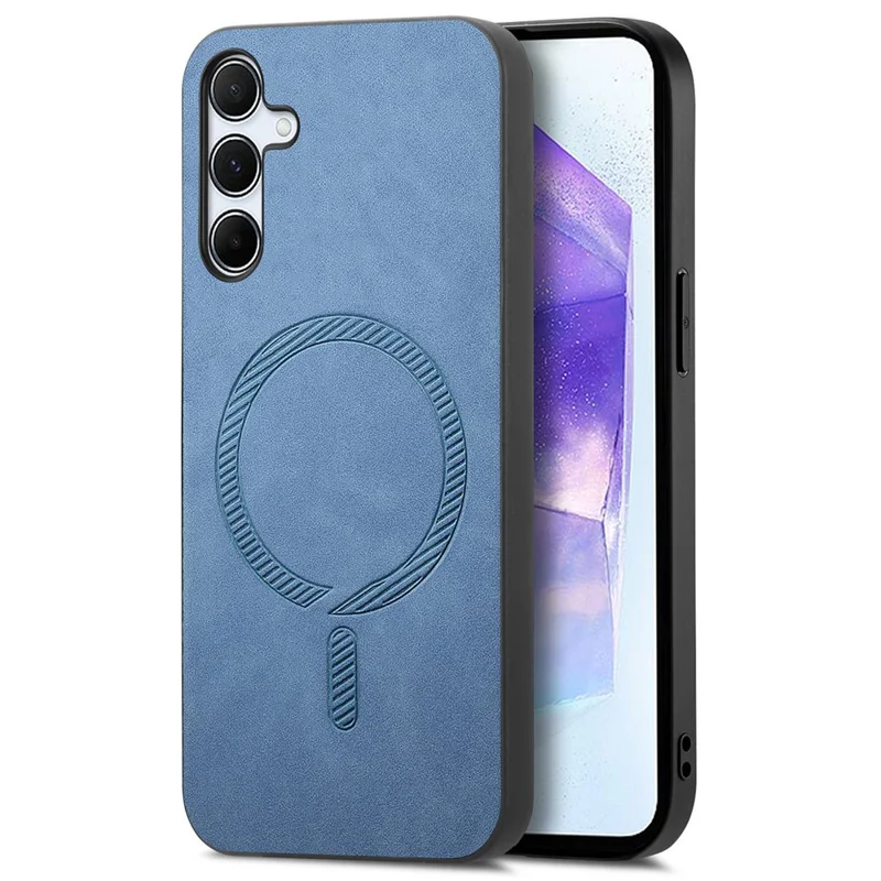 For Samsung Galaxy A55 5G Leather Back Case Magnetic Case Skin-touch Phone Cover - Blue