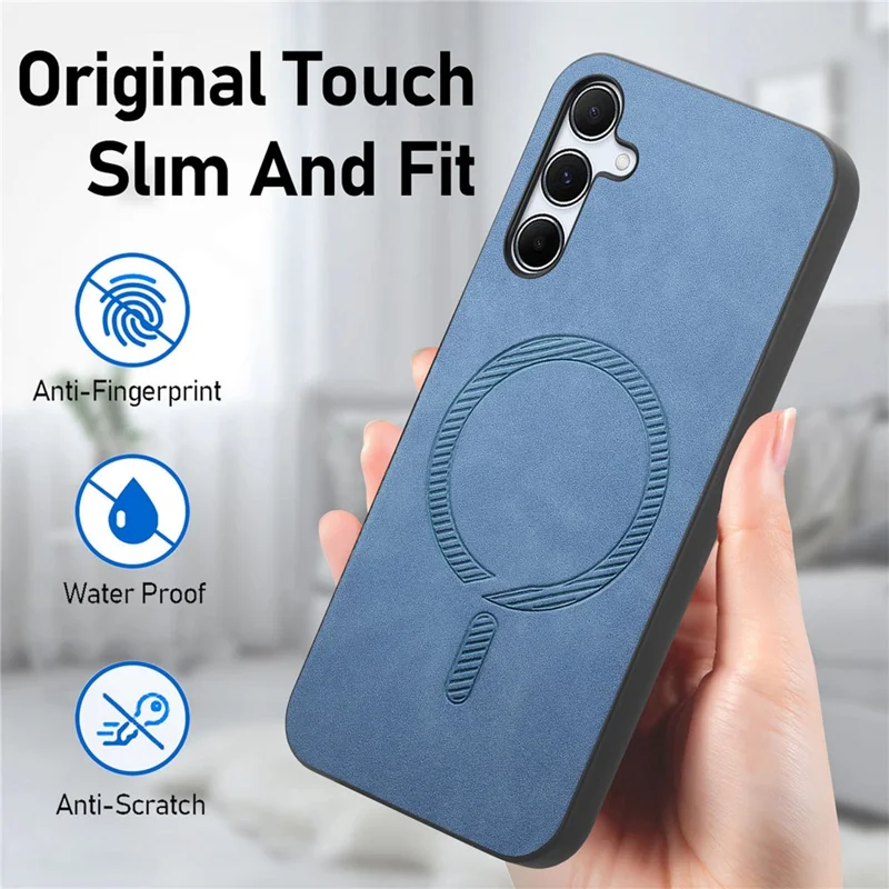 For Samsung Galaxy A55 5G Leather Back Case Magnetic Case Skin-touch Phone Cover - Blue