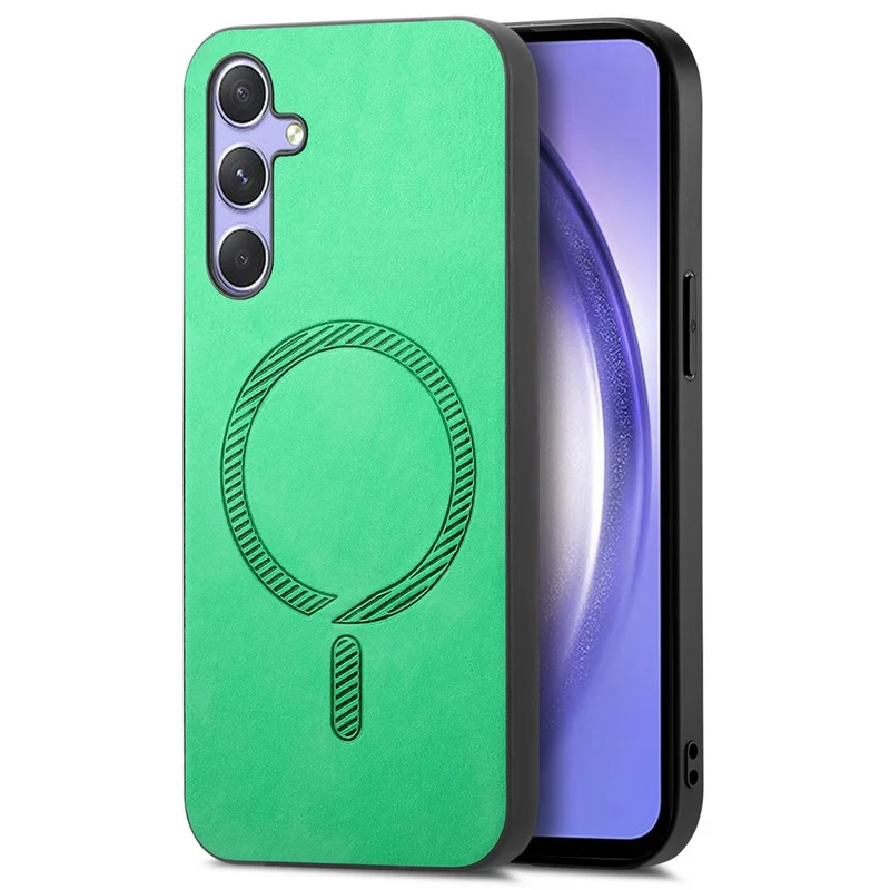 For Samsung Galaxy A54 5G Leather Back Case Compatible with MagSafe Skin-Touch Phone Cover - Green