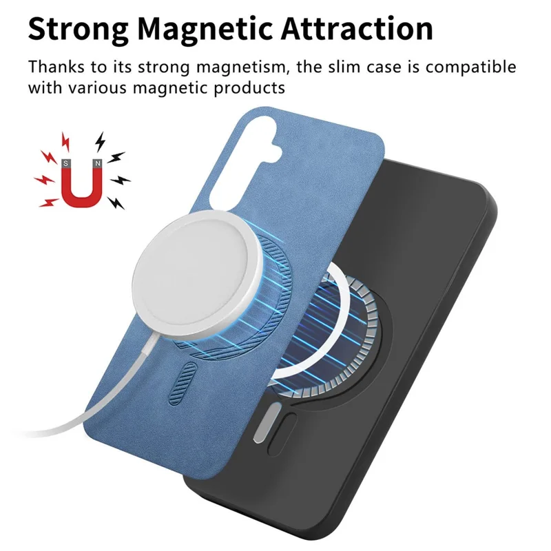 For Samsung Galaxy A54 5G Leather Back Case Magnetic Case Skin-touch Phone Cover - Blue