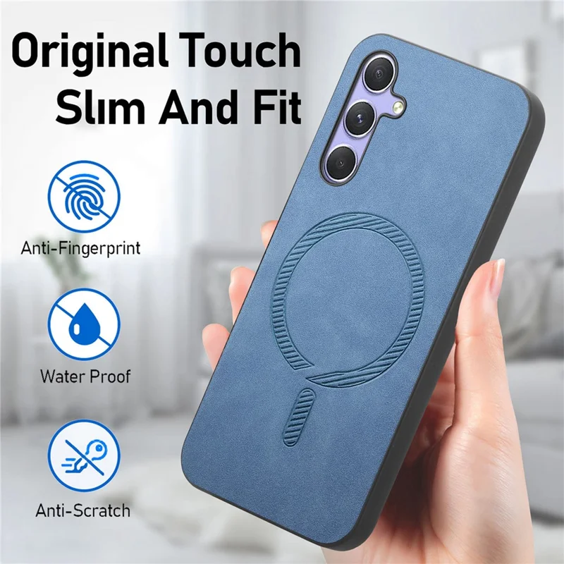 For Samsung Galaxy A54 5G Leather Back Case Magnetic Case Skin-touch Phone Cover - Blue