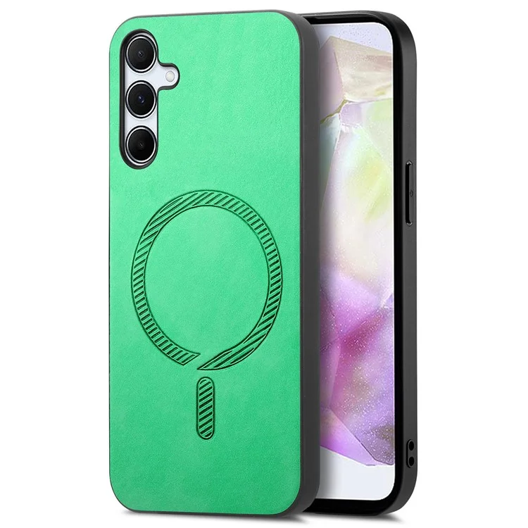 Para Samsung Galaxy A35 5G Leather Back Case Compatible con MagSafe Skin-Touch Phone Cover - Verde