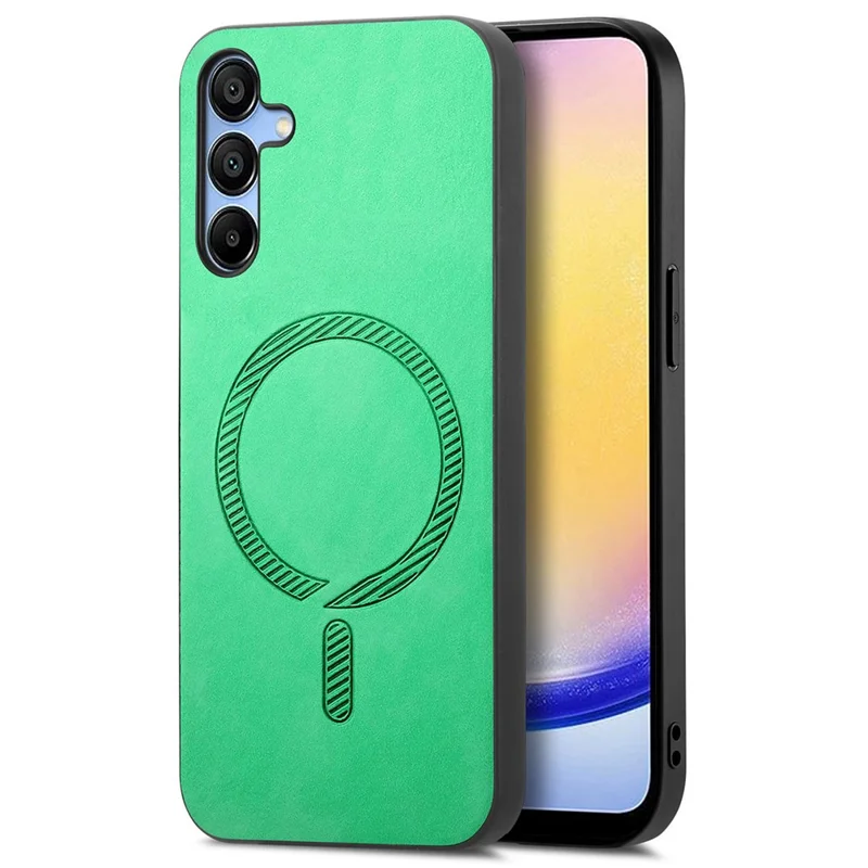 Für Samsung Galaxy A25 5G (Global) (161,0 x 76,5 x 8,3 mm) Leder-Rückseite Kompatibel mit MagSafe Hülle mit Haptik-Oberfläche - Grün