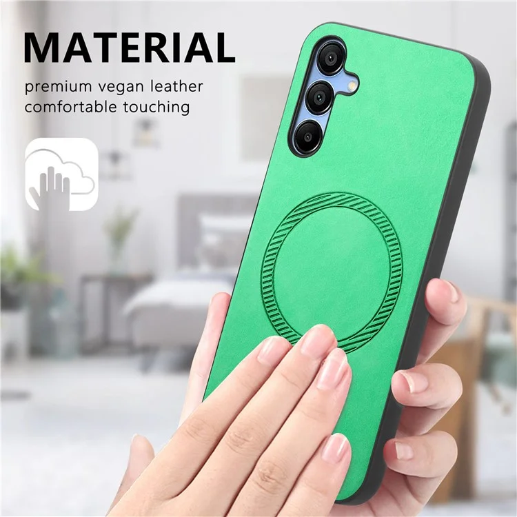 Pour Samsung Galaxy A15 4G / A15 5G Étui en cuir pour le dos Compatible avec MagSafe Housse de téléphone à toucher de peau - Vert