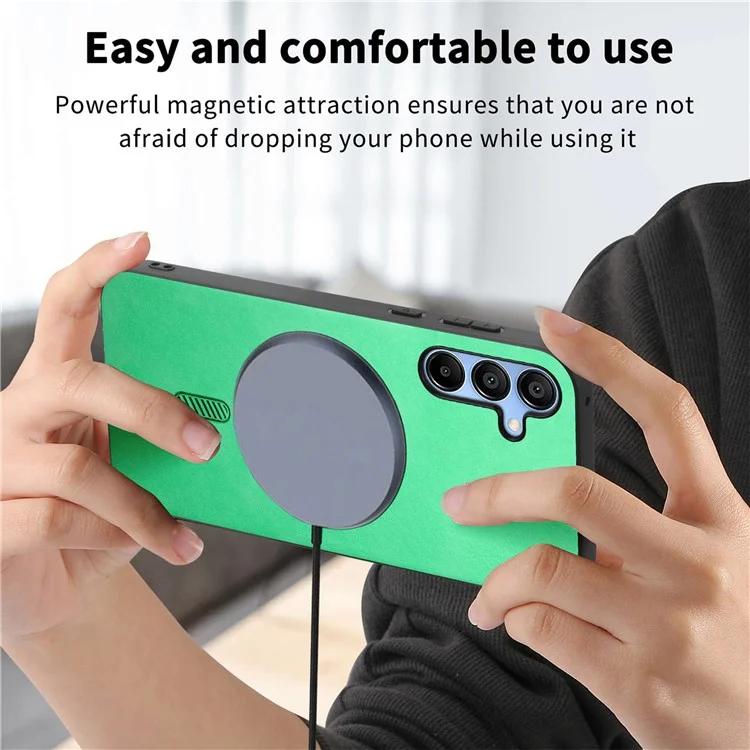 Pour Samsung Galaxy A15 4G / A15 5G Étui en cuir pour le dos Compatible avec MagSafe Housse de téléphone à toucher de peau - Vert