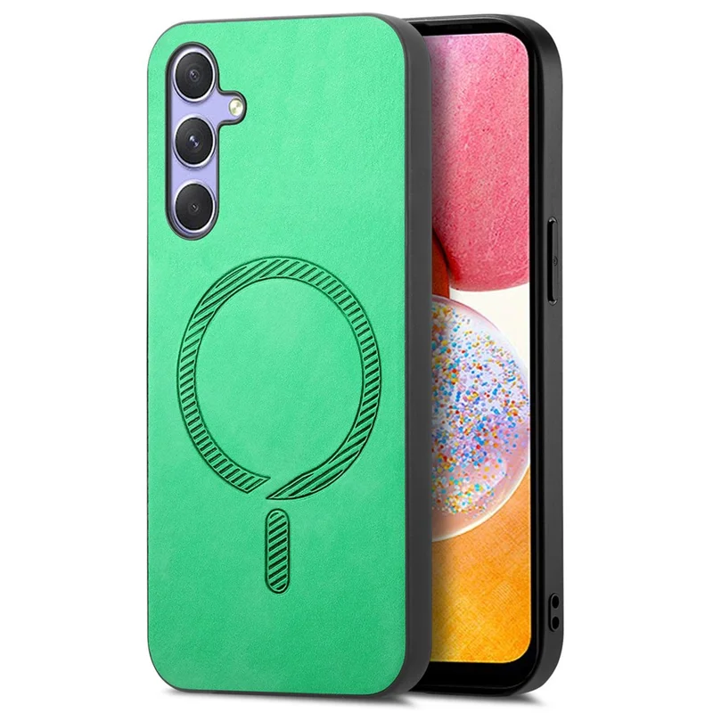 For Samsung Galaxy A14 5G  /  A14 4G Leather Back Magnetic Case Skin-Touch Phone Cover - Green