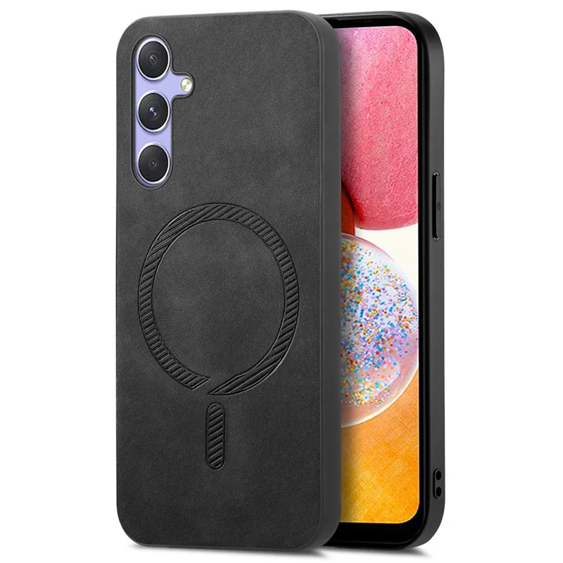 For Samsung Galaxy A14 5G  /  A14 4G Leather Back Case Compatible with MagSafe Skin-touch Phone Cover - Black