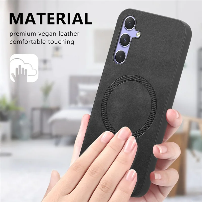 For Samsung Galaxy A14 5G  /  A14 4G Leather Back Case Compatible with MagSafe Skin-touch Phone Cover - Black
