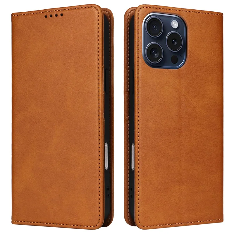 Voor iPhone 15 Pro hoesje RFID-blokkering telefoon lederen cover met magnetische sluiting - Bruin