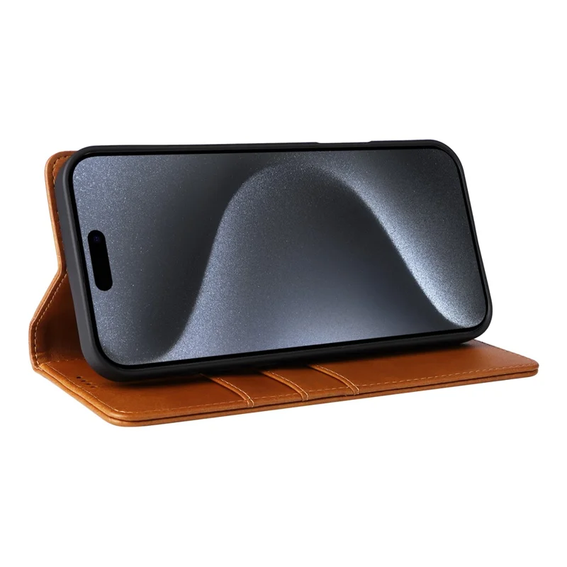 Voor iPhone 15 Pro hoesje RFID-blokkering telefoon lederen cover met magnetische sluiting - Bruin