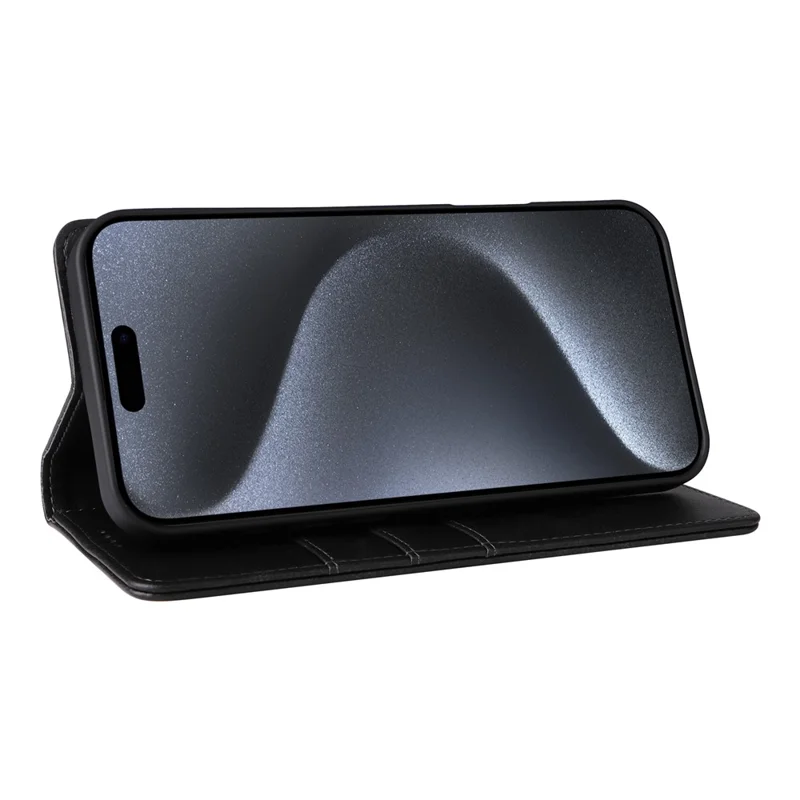 Voor iPhone 15 Pro hoesje RFID-blokkering telefoon lederen cover met magnetische sluiting - Zwart