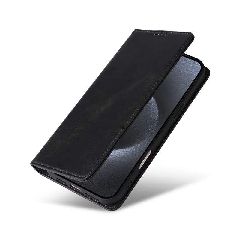 Voor iPhone 15 Pro hoesje RFID-blokkering telefoon lederen cover met magnetische sluiting - Zwart